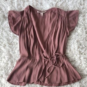 Dusty rose butterfly sleeve wrap top